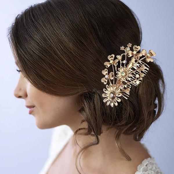 Apurva Pearls Rose Gold Plated Austrian Stone Floral Hair Brooch - 1502707