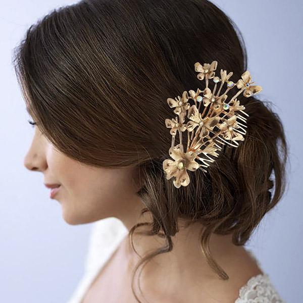 Apurva Pearls Rose Gold Plated Austrian Stone Floral Hair Brooch - 1502709