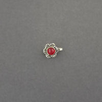 Jeweljunk Red Beads Oxidised Silver Plated Nose Ring  -  1505015E