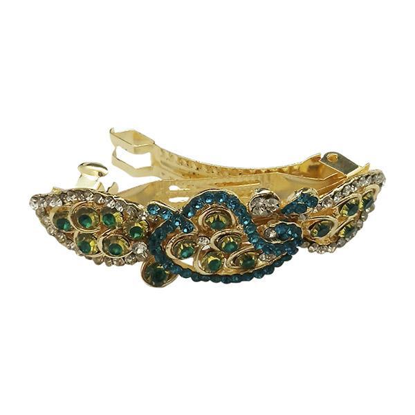 Apurva Pearls Blue Austrian Stone Barrette Hair Clip - 1505235D