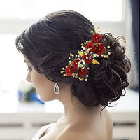 Apurva Pearls Red Floral Hair Brooch - 1505426A