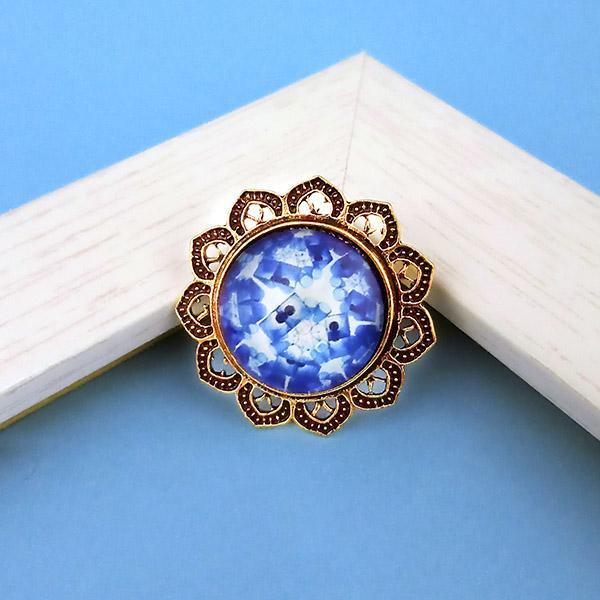 Jeweljunk Blue Antique Gold Plated Adjustable Finger Ring - 1505528B