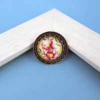 Jeweljunk Antique Gold Plated Red Floral Adjustable Finger Ring - 1505544