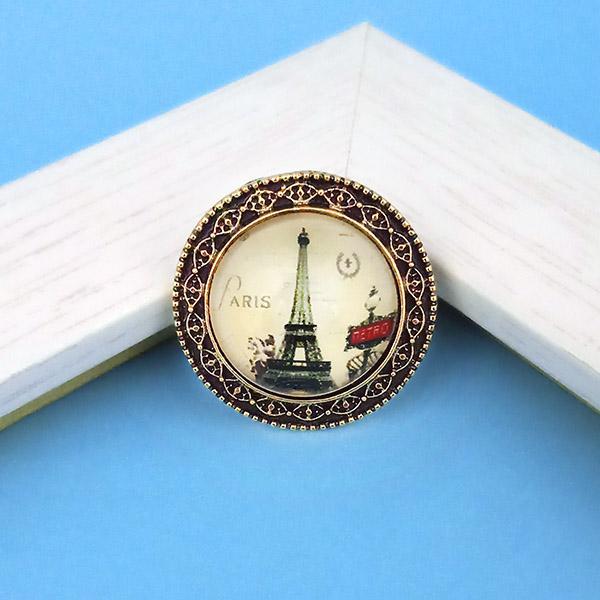 Jeweljunk Antique Gold Plated Paris Design Adjustable Finger Ring - 1505546