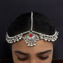 Jeweljunk Red Oxidised Silver Plated Maang Tikka - 1505632A