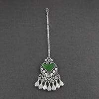 Jeweljunk Dark Blue Oxidised Silver Plated Maang Tikka  -  1505652F