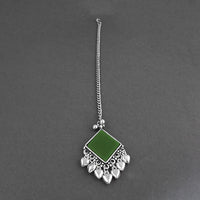 Jeweljunk Red Oxidised Silver Plated Maang Tikka  -  1505653E