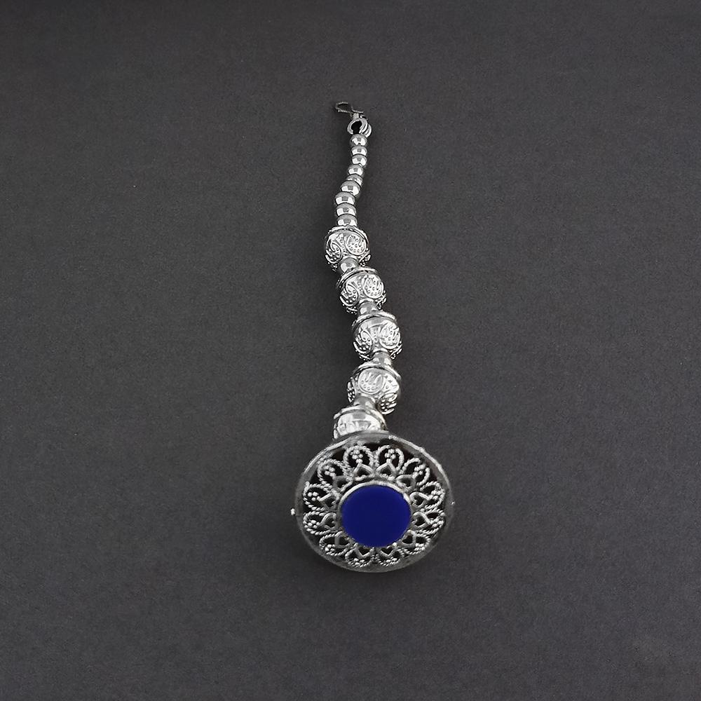 Jeweljunk Oxidised Silver Plated Mirror Borla Maang Tikka  -  1505667B