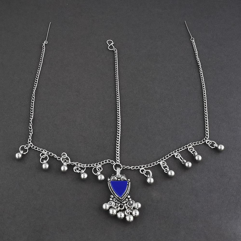 Jeweljunk Green Oxidised Silver Plated Maang Tikka  -  1505676C