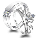 Urbana Rhodium Plated Solitaire Couple Ring Set With Crystal Stone-1506393
