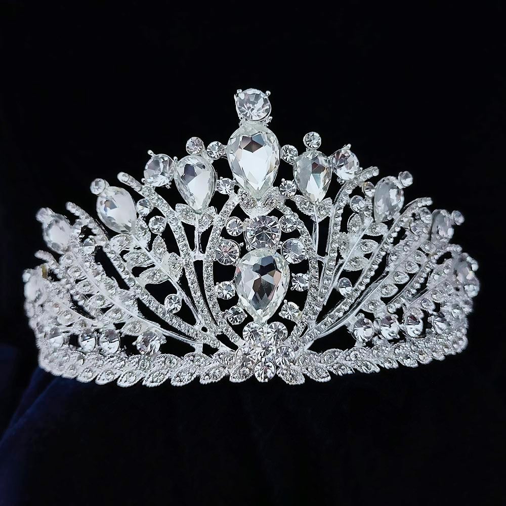 Kriaa Silver Plated White Austrian Stone Crown  - 1507143