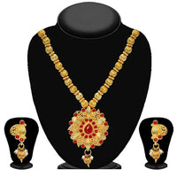 Tip Top Fashions Red Pota Stone Drop Necklace Set - 2201511