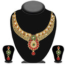 Tip Top Fashions Maroon Pota Stone Drop Necklace Set - 2202103