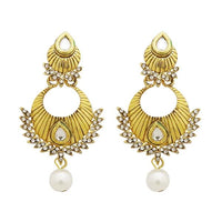 Jheel Austrian Stone Kundan Pearl Drop Dangler Earrings - 2900202B
