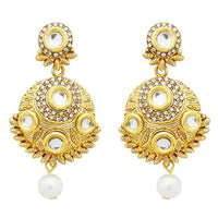 Jheel Stone Gold Plated Pearl Drop Dangler Earrings - 2900221B