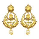 Jheel Gold Plated Stone Pearl Drop Dangler Earrings - 2900231A