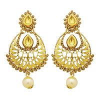 Jheel Gold Plated Stone Pearl Drop Dangler Earrings - 2900231A
