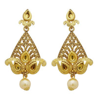 Jheel Gold Plated Stone Pearl Drop Dangler Earrings - 2900232A