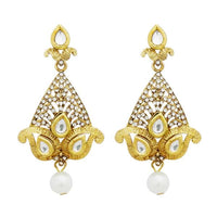 Jheel Gold Plated Stone Pearl Drop Dangler Earrings - 2900232B