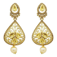 Jheel Kundan Stone Gold Plated Pearl Drop Dangler Earrings - 2900234A