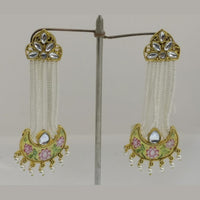 Midas Touch Gold Plated Yellow Meenakari And Kundan Dangler Earrings - 50124
