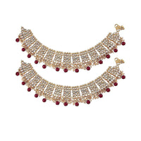 Etnico Gold Plated Kundan & pearl Studded Adjustable Bridal Anklets/Payal For Women/Girls (A022M)