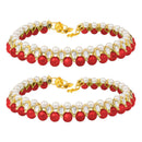 Etnico Gold Plated pearl Beaded Adjustable Bridal Anklets/Payal For Women/Girls (A030R)