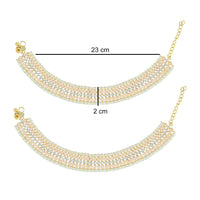 Etnico Traditional Alloy Gold Plated Kundan Pearl Payal Anklet for Women (A046Pe)