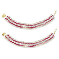 Etnico Traditional Alloy Gold Plated Kundan Pearl Payal Anklet for Women (A046Q)