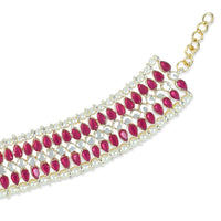Etnico Traditional Alloy Gold Plated Kundan Pearl Payal Anklet for Women (A046Q)
