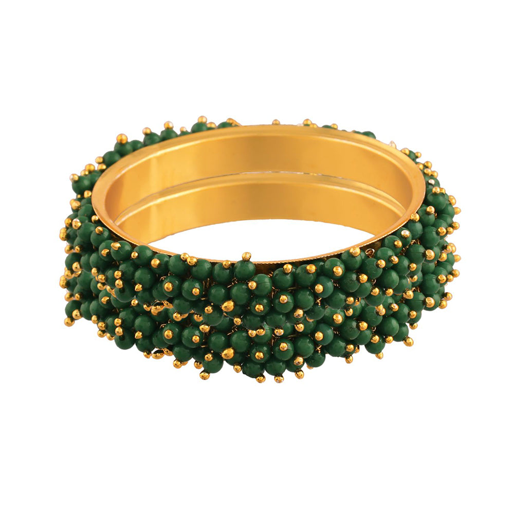 Etnico Gold Plated Traditional Pearl Beaded Bangle Set For Women (ADB314G-a) (Pack of 2)
