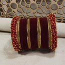 Etnico Gold Plated Traditional Pink Velvet Chuda Bangle Set With Pearl Kada (ADB315Pi-a) (Pack of 1)