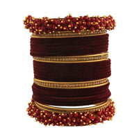 Etnico Gold Plated Traditional Pink Velvet Chuda Bangle Set With Pearl Kada (ADB315Pi-a) (Pack of 1)