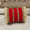 Etnico Gold Plated Traditional Velvet Chuda Bangle Set With Pearl Kada for Women & Girls (ADB316R-a) (Pack of 1) (Red)