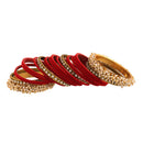 Etnico Gold Plated Traditional Velvet Chuda Bangle Set With Pearl Kada for Women & Girls (ADB316R-a) (Pack of 1) (Red)