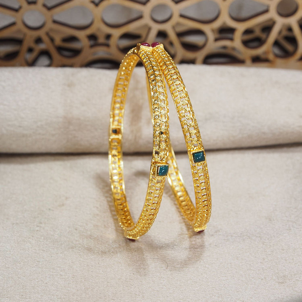 Etnico Gold Plated Traditional Multicolor Stone Studded Bangles For Women/Girls (ADB317MG-a)
