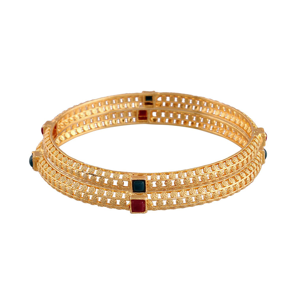 Etnico Gold Plated Traditional Multicolor Stone Studded Bangles For Women/Girls (ADB317MG-a)
