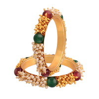 Etnico Gold Plated Traditional Pearl Beaded Bangle Set For Women (ADB319FL-a) (Pack of 2)