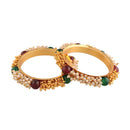 Etnico Gold Plated Traditional Pearl Beaded Bangle Set For Women (ADB319FL-a) (Pack of 2)