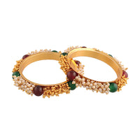 Etnico Gold Plated Traditional Pearl Beaded Bangle Set For Women (ADB319FL-a) (Pack of 2)