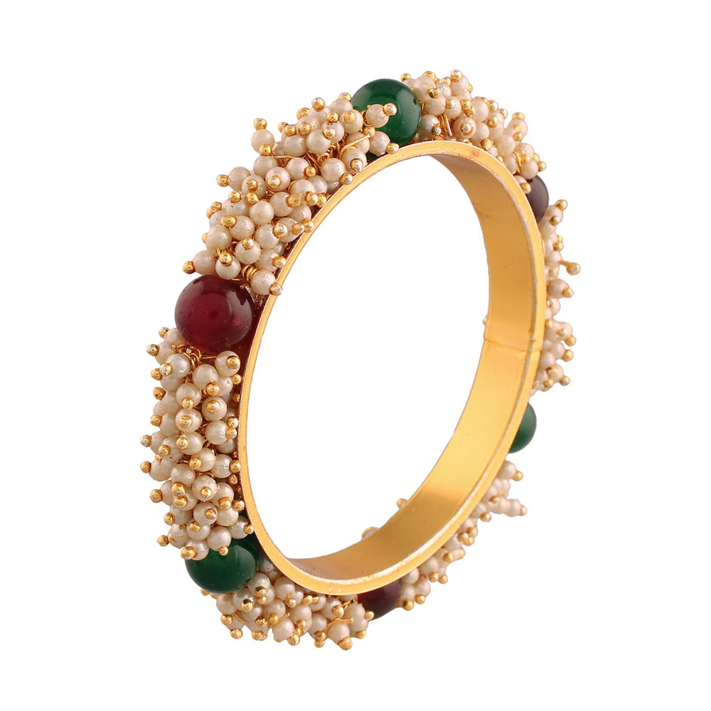 Etnico Gold Plated Traditional Pearl Beaded Bangle Set For Women (ADB319W-a) (Pack of 2)