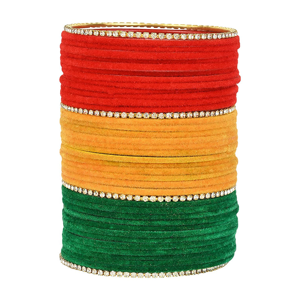 Etnico 18K Gorgeous Traditional Multi Color Plain Metal Velvet Chuda Bangle Set for Women & Girls (ADB328-a) (Set of 48 )