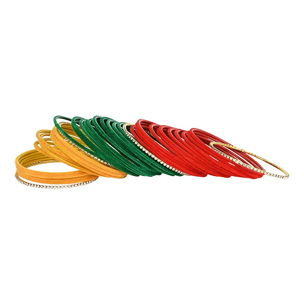Etnico 18K Gorgeous Traditional Multi Color Plain Metal Velvet Chuda Bangle Set for Women & Girls (ADB328-a) (Set of 48 )