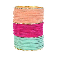Etnico 18K Gorgeous Traditional Multi Color Plain Metal Velvet Chuda Bangle Set for Women & Girls (ADB329-a) (Set of 48 )