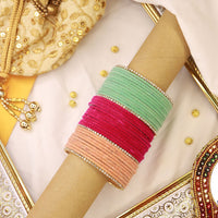 Etnico 18K Gorgeous Traditional Multi Color Plain Metal Velvet Chuda Bangle Set for Women & Girls (ADB329-a) (Set of 48 )