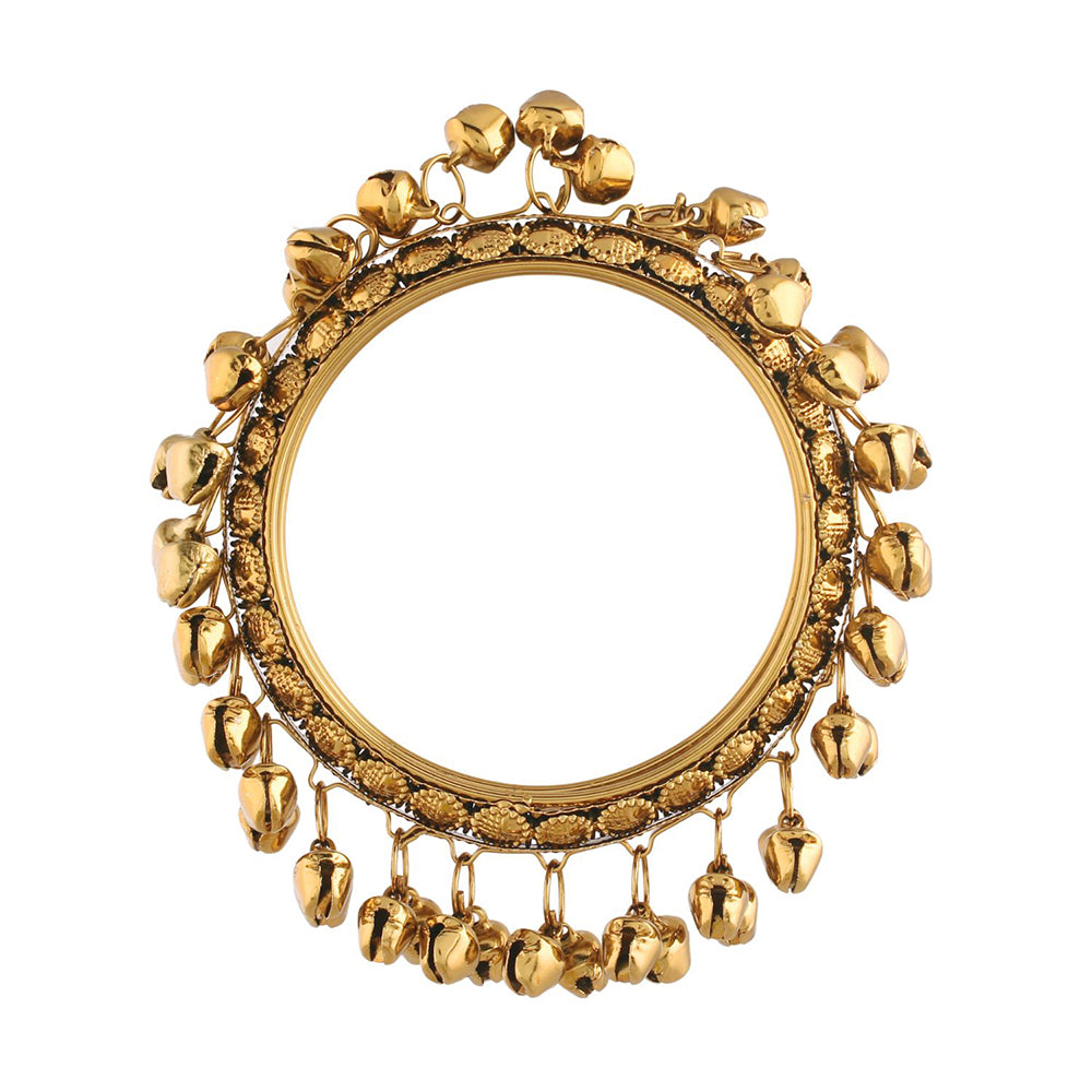 Etnico 18k Gold Plated Alloy Intricately Designed Handcrafted Embellished with Ghungroo Bangles for Women (ADB424FL-a)