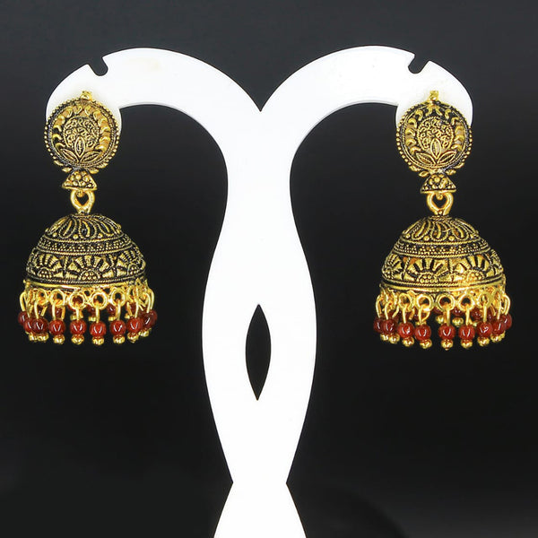 Mahavir Gold Plated Red Pearl Jhumki Earrings - AI JUMKHI 2026