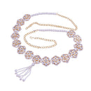 Etnico 18K Gold Plated Traditional Floral Kundan & Pearl Studded Adjustable Kamarband/Belly Chain For Women/Girls (B035W)