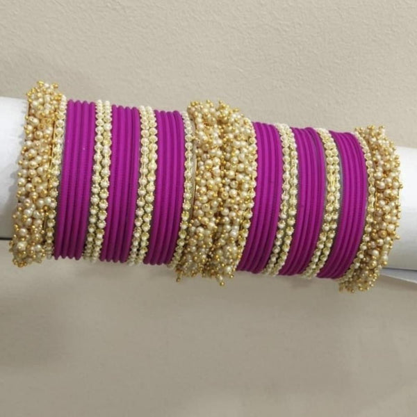 Martina Jewels Pack Of 6 Traditional Gold Plated Thread & Pearl And Pearl Bangles Set - BG-107