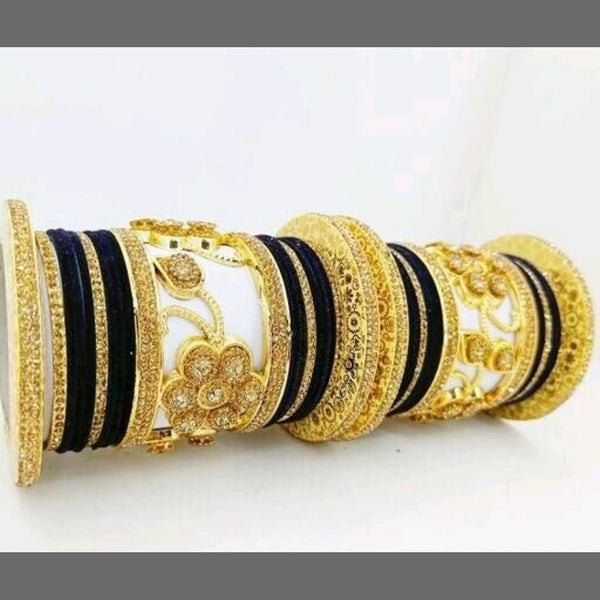 Martina Jewels Pack Of 6 Traditional Gold Plated Thread & Stone Bangles Set